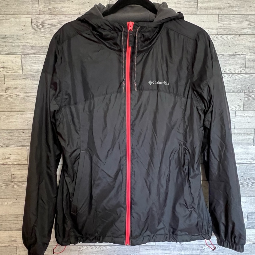 Columbia Womens Lined Hooded Windbreaker Jacket Medium Thumb Slits,  Cinch Cords
